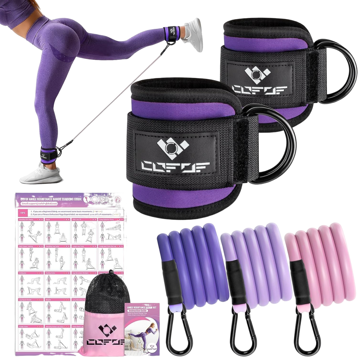 Ankle Resistance Bands With Cuffs for Working Out, Kickbacks, Hip, Leg